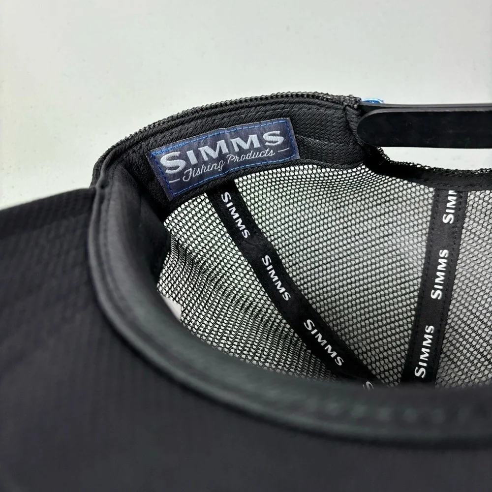 Simms Black Fishing Baseball Hat Cap Snapback Adjustable One Size Cotton Blend